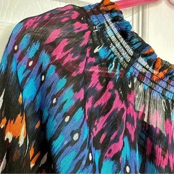 Jessica Sheer Blouse Short Sleeved Off The Shoulder Colourful Elastic  Size XS - Picture 5 of 16